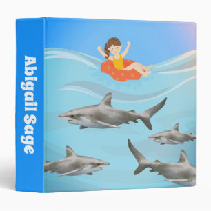 Personalized Humorous Girl w/Sharks Beach School 3 Ring Binder
