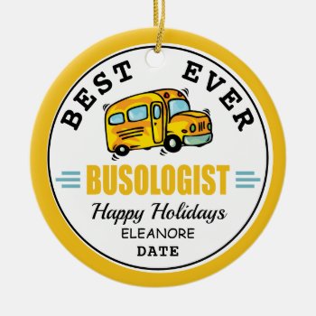Personalized Humorous Yellow School Bus Driver Fun Ceramic Ornament by OlogistShop at Zazzle