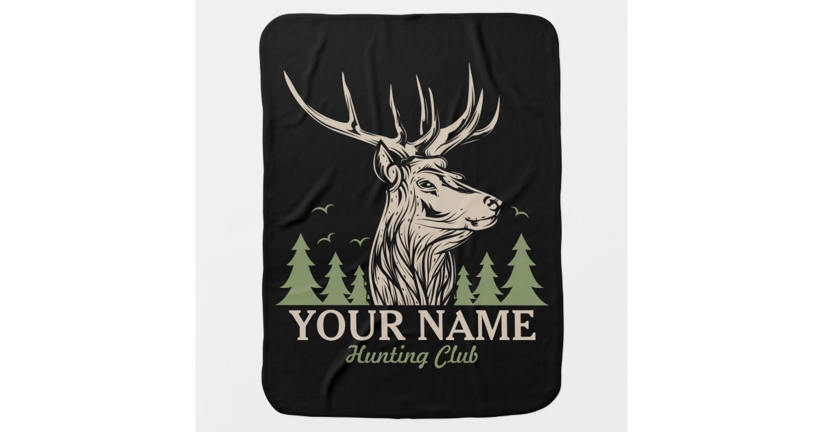 Personalized Hunter Deer Elk Antler Hunting Club Baby Blanket