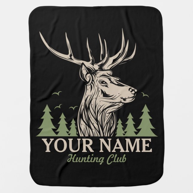 Personalized Hunter Deer Elk Antler Hunting Club Baby Blanket (Front)