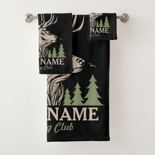 Personalized Hunter Deer Elk Antler Hunting Club  Bath Towel Set