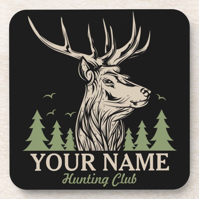 Personalized Hunter Deer Elk Antler Hunting Club  Beverage Coaster (Front)