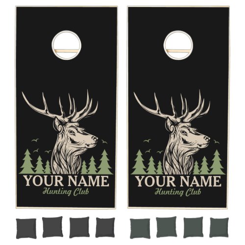 Personalized Hunter Deer Elk Antler Hunting Club Cornhole Set