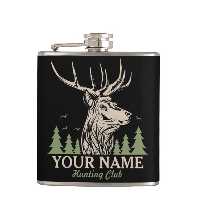 Personalized Hunter Deer Elk Antler Hunting Club Flask (Front)