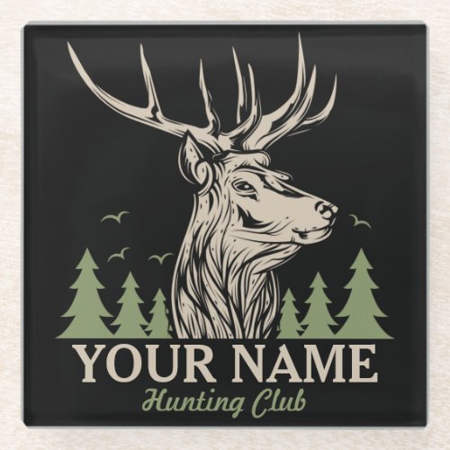 Personalized Hunter Deer Elk Antler Hunting Club  Glass Coaster