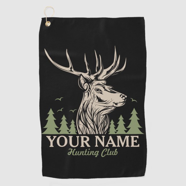 Personalized Hunter Deer Elk Antler Hunting Club Golf Towel (Front)