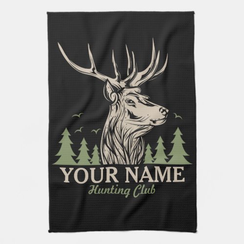 Personalized Hunter Deer Elk Antler Hunting Club Kitchen Towel