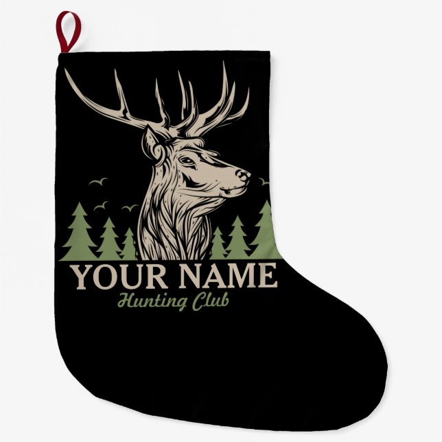 Personalized Hunter Deer Elk Antler Hunting Club  Large Christmas Stocking (Front)
