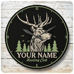 Personalized Hunter Deer Elk Antler Hunting Club Large Clock<br><div class="desc">Personalized Hunter Deer Elk Antler Hunting Club design -Elk with Antlers,  Green Pine Trees,  Big Game Rack - Customize with your Name or Custom Text!</div>