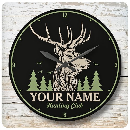 Personalized Hunter Deer Elk Antler Hunting Club Large Clock