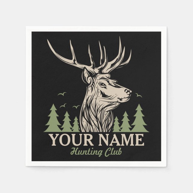 Personalized Hunter Deer Elk Antler Hunting Club  Napkins (Front)
