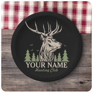 Personalized Hunter Deer Elk Antler Hunting Club Paper Plates