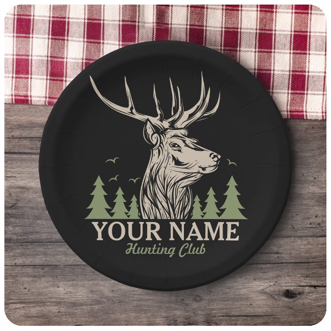 Personalized Hunter Deer Elk Antler Hunting Club  Paper Plates (Creator Uploaded)