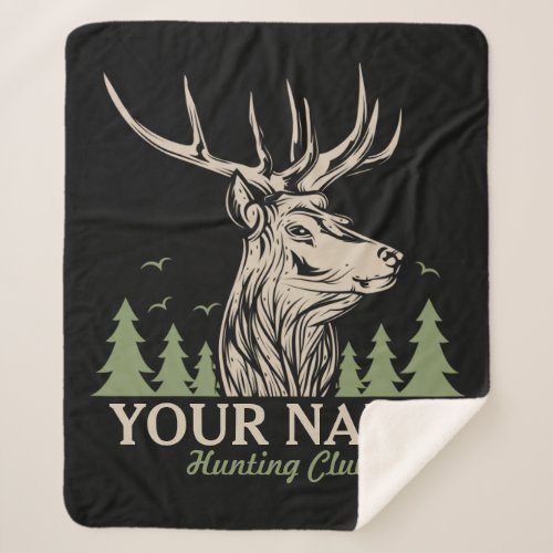 Personalized Hunter Deer Elk Antler Hunting Club  Sherpa Blanket