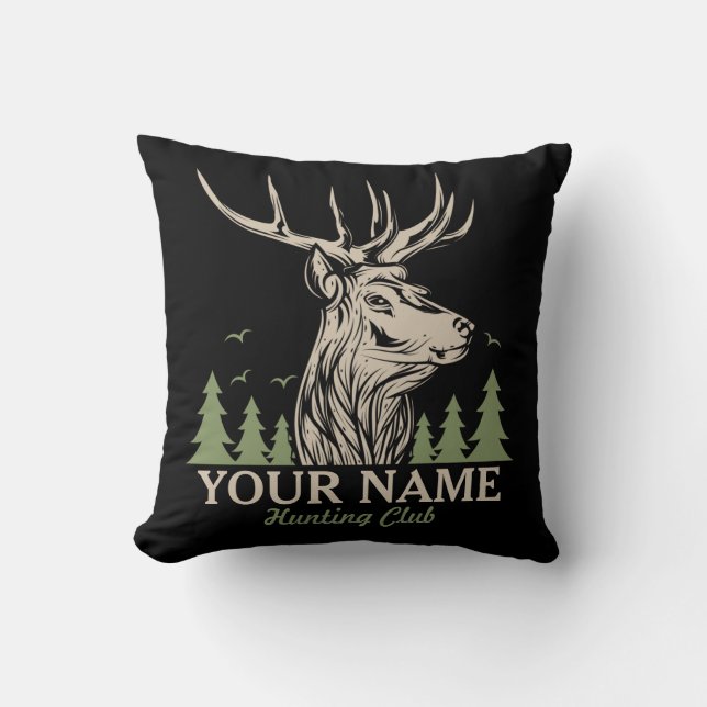 Personalized Hunter Deer Elk Antler Hunting Club Throw Pillow (Front)