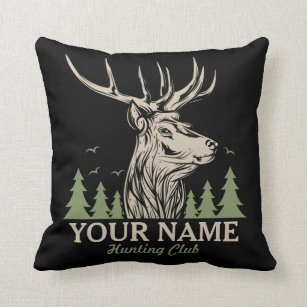 Personalized Hunter Deer Elk Antler Hunting Club Throw Pillow