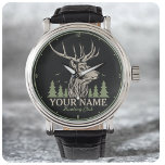 Personalized Hunter Deer Elk Antler Hunting Club Watch<br><div class="desc">Personalized Hunter Deer Elk Antler Hunting Club design -Elk with Antlers,  Green Pine Trees,  Big Game Rack - Customize with your Name or Custom Text!</div>