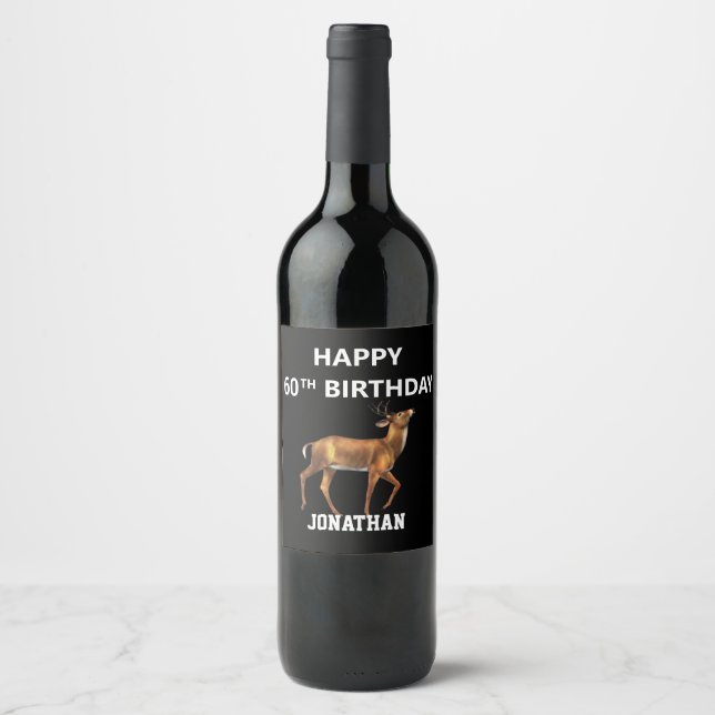 Personalized  Hunter Deer Graphic Any Age Birthday Wine Label (Front)