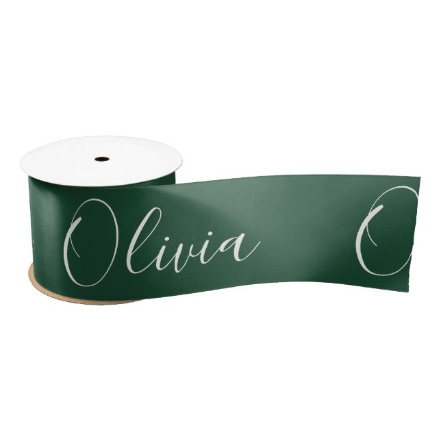 Personalized Hunter Green Elegant Name Satin Ribbon (Spool)