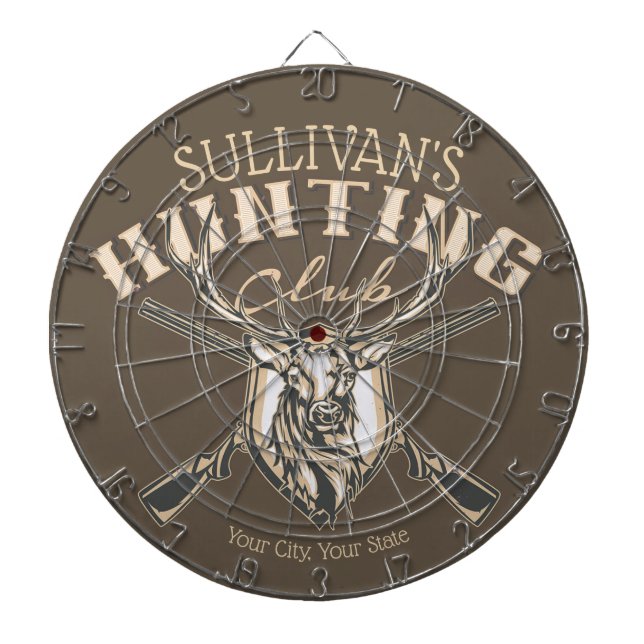 Personalized Hunter NAME Deer Rifle Hunting Club Dart Board (Front)