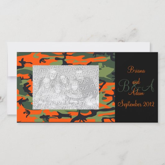 Personalized Hunter Orange Camo Frame Photocard (Front)