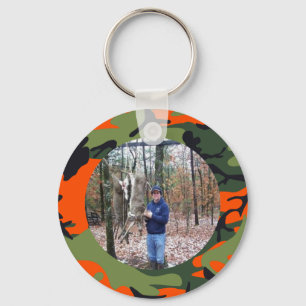 Personalized Hunter's Orange Camo Ring Photo Keychain