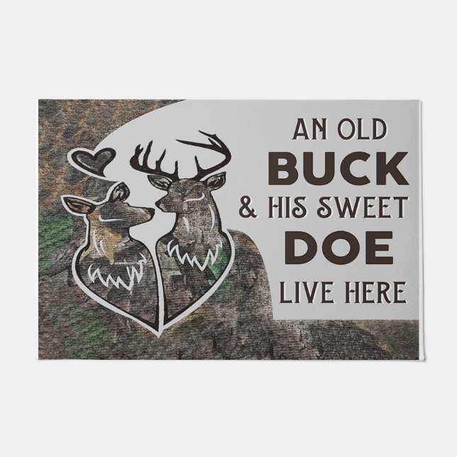 Personalized Hunting Couple Doormat | An Old Buck (Front)