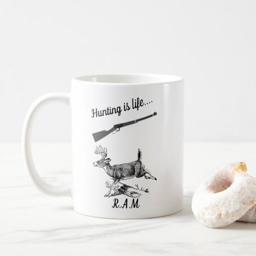 Personalized Hunting Is Life Buck and Rifle Coffee Mug