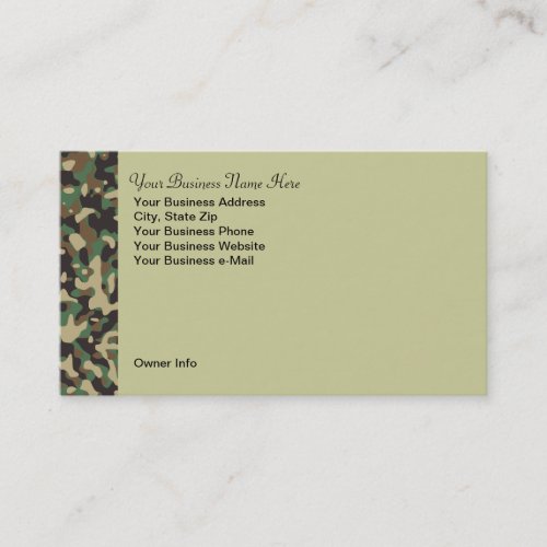 Personalized Hunting Theme Camo Business Card