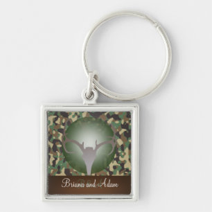 Personalized Hunting Theme Deer Antlers Camo Keychain