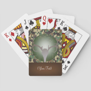 Personalized Hunting Theme Deer Antlers Green Camo Poker Cards
