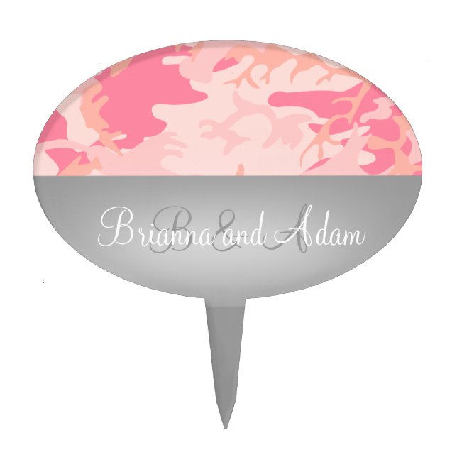 Personalized Hunting Theme Pink Camo Wedding Cake Topper (Front)