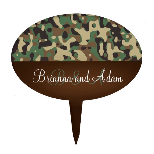 Personalized Hunting Theme Speckled Camo Wedding Cake Topper