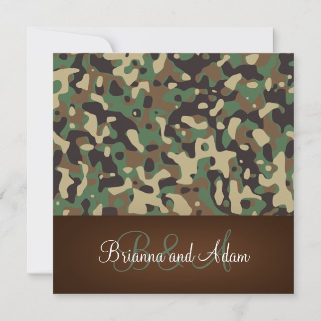 Personalized Hunting Theme Speckled Camo Wedding Invitation (Front)