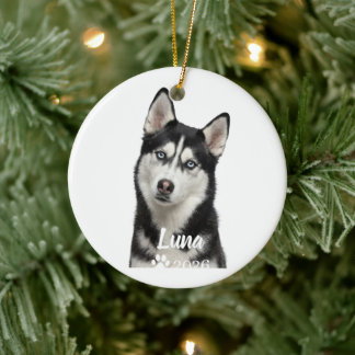 Personalized Husky Blue Eyes Dog Photo Ornament