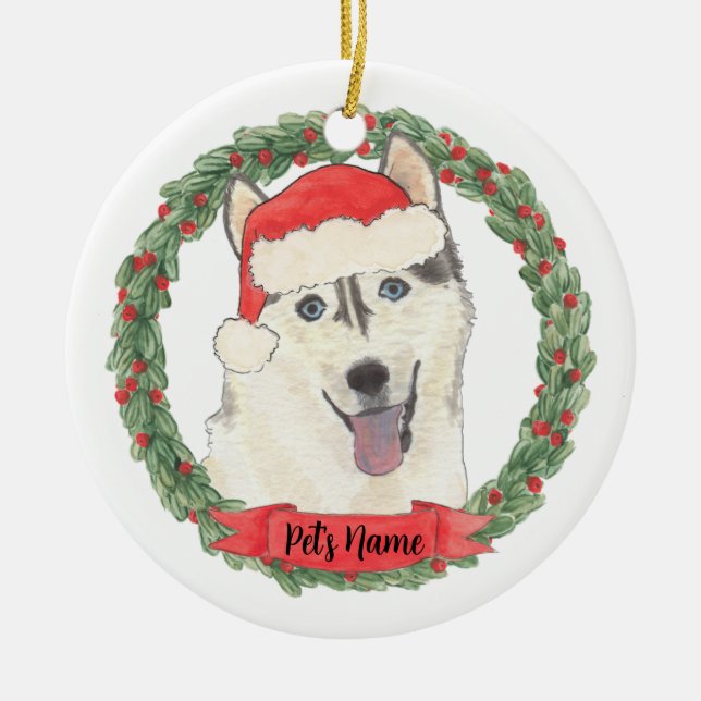 Personalized Husky Christmas Ceramic Ornament (Front)