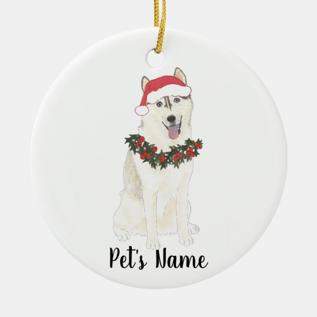 Personalized Husky Christmas Ceramic Ornament (Front)