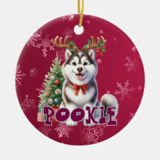 Personalized Husky Christmas Dog Ornament (Front)