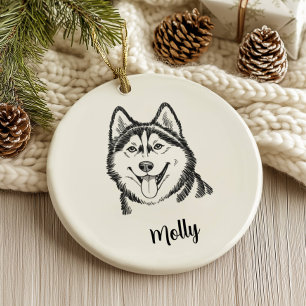 Personalized Husky Dog Christmas Ceramic Ornament