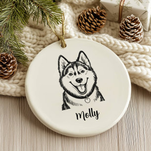 Personalized Husky Dog Christmas Ceramic Ornament
