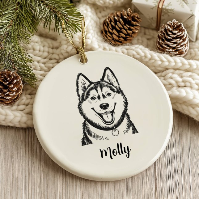 Personalized Husky Dog Christmas Ceramic Ornament (Creator Uploaded)