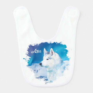 Personalized Husky dog with mountains  Baby Bib