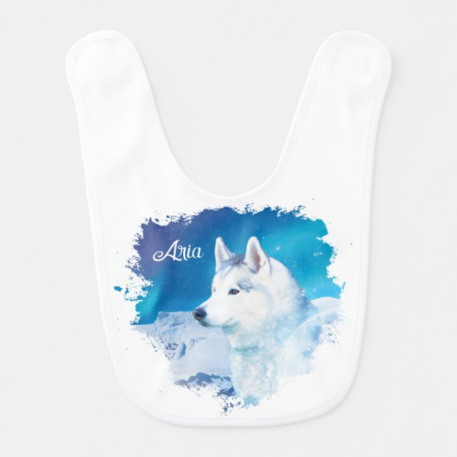 Personalized Husky dog with mountains  Baby Bib (Front)