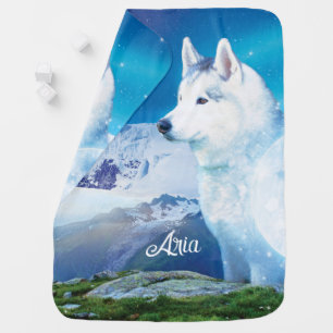 Personalized Husky dog with mountains Baby Blanket