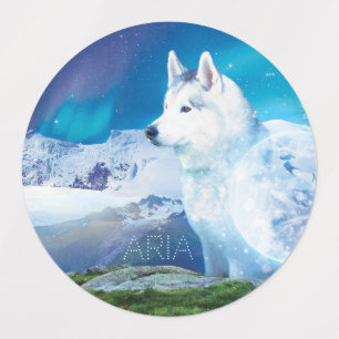 Personalized Husky dog with mountains  Labels