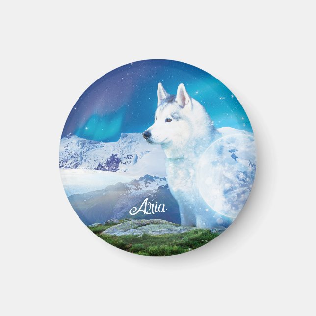 Personalized Husky dog with mountains  Magnet (Front)