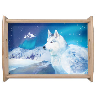 Personalized Husky dog with mountains  Serving Tray