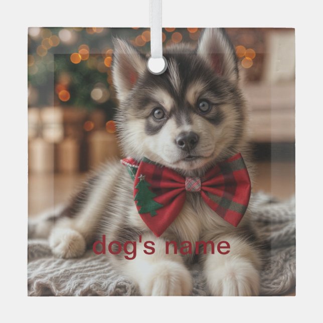 Personalized Husky Glass Ornament (Front)