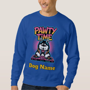 Personalized Husky Pawty Time Retro Neon Gift Sweatshirt