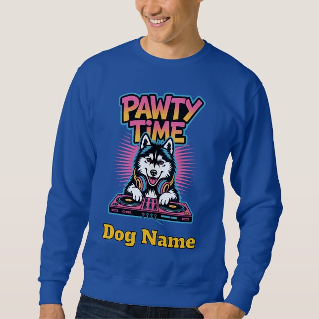 Personalized Husky Pawty Time Retro Neon Gift Sweatshirt (Front)